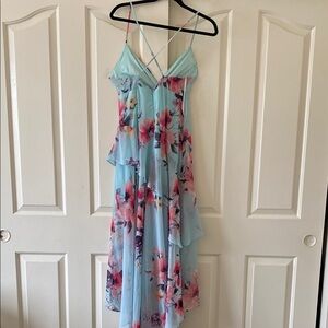 Fashion Nova Floral Maxi Dress in Blue and Pink